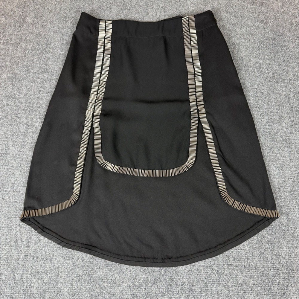 Fora Black Beaded Festival Chic High Low Mini Skirt Silver Trim Size S